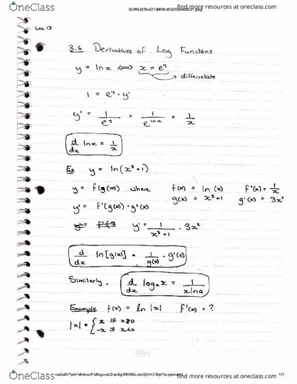 MATH 1ZA3 Lecture 13: Derivatives of Log Functions cover image