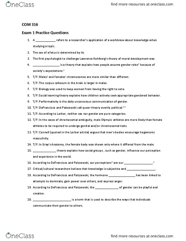 Study practice for sex exam