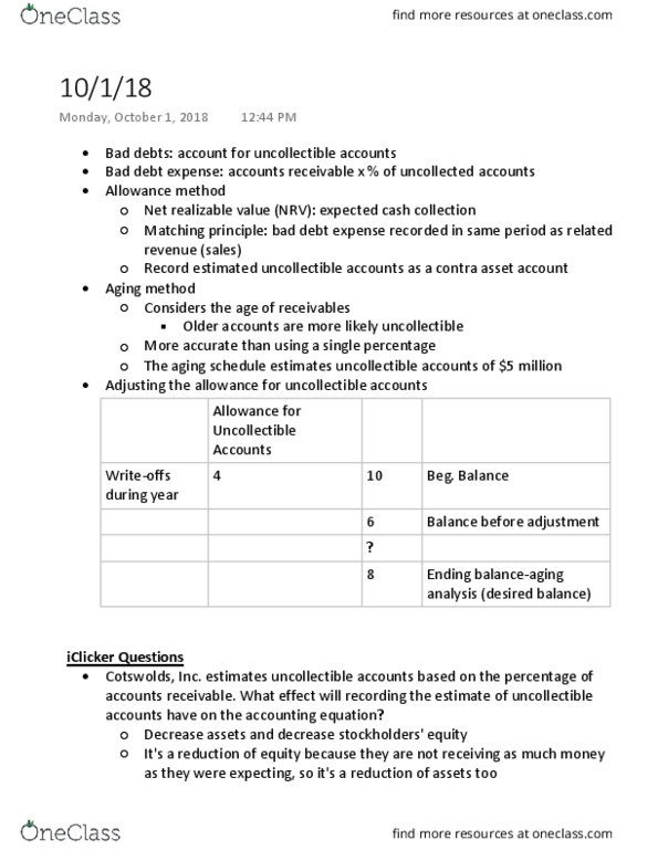MGMT 20000 Lecture Notes - Lecture 14: Matching Principle, Accounting Equation, Accounts Receivable thumbnail