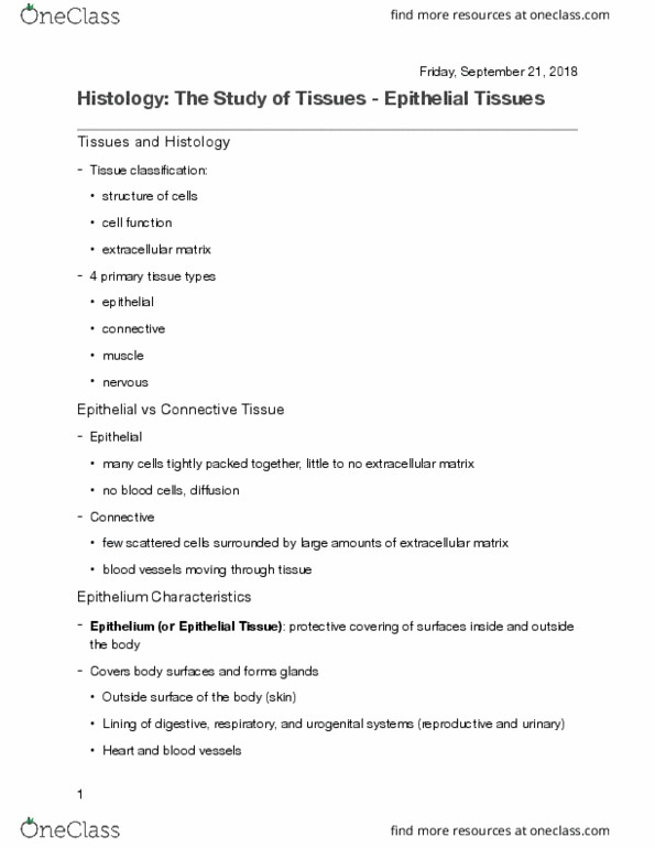KINESIOL 1Y03 Lecture Notes - Lecture 4: Histology, Long Term Ecological Research Network, Mitosis thumbnail