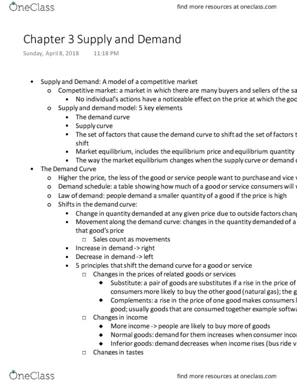 ECON 201 Chapter Notes - Chapter 3: Demand Curve, Economic Equilibrium, Market Price thumbnail