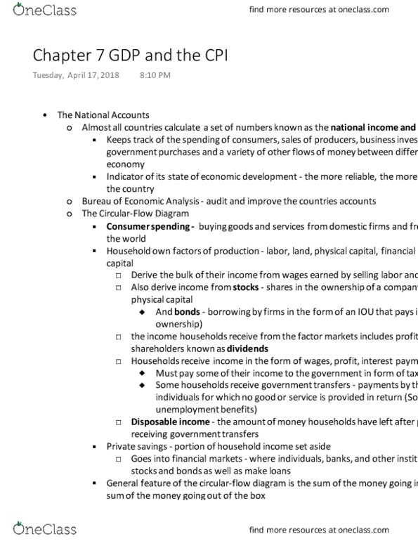 ECON 201 Chapter Notes - Chapter 7: Disposable And Discretionary Income, National Accounts, Human Capital thumbnail