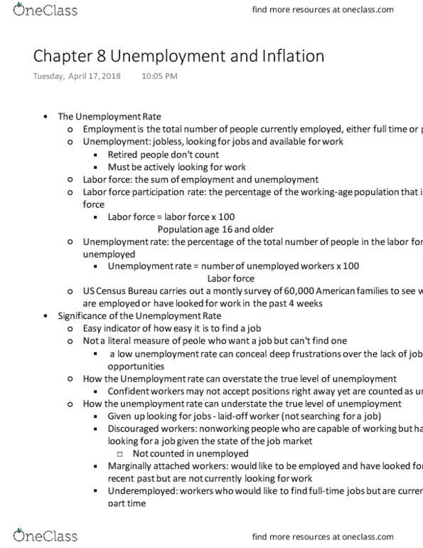 ECON 201 Chapter 8: Econ 201 Chapter 8 Notes Unemployment and Inflation thumbnail