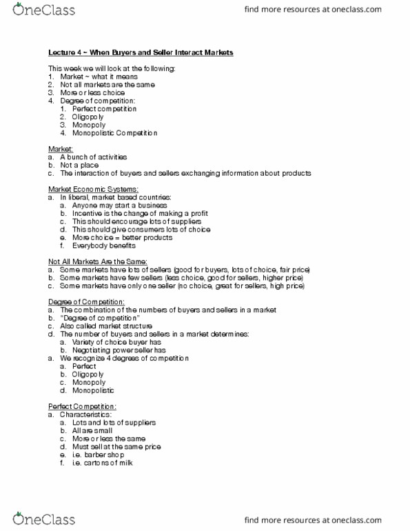 MGTA01H3 Lecture Notes - Lecture 4: Monopolistic Competition, Perfect Competition, Oligopoly thumbnail