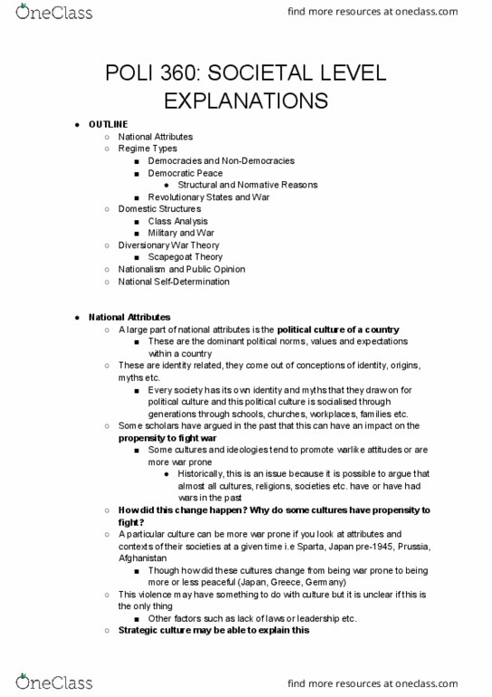 POLI 360 Lecture Notes - Lecture 9: Democratic Peace Theory, Falklands War thumbnail