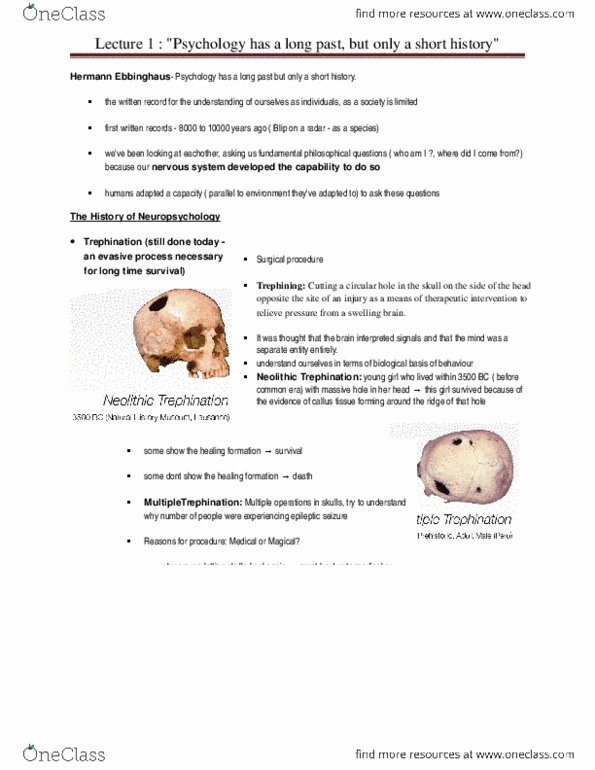 PSYB65H3 Lecture Notes - Craniotomy, Trepanning thumbnail