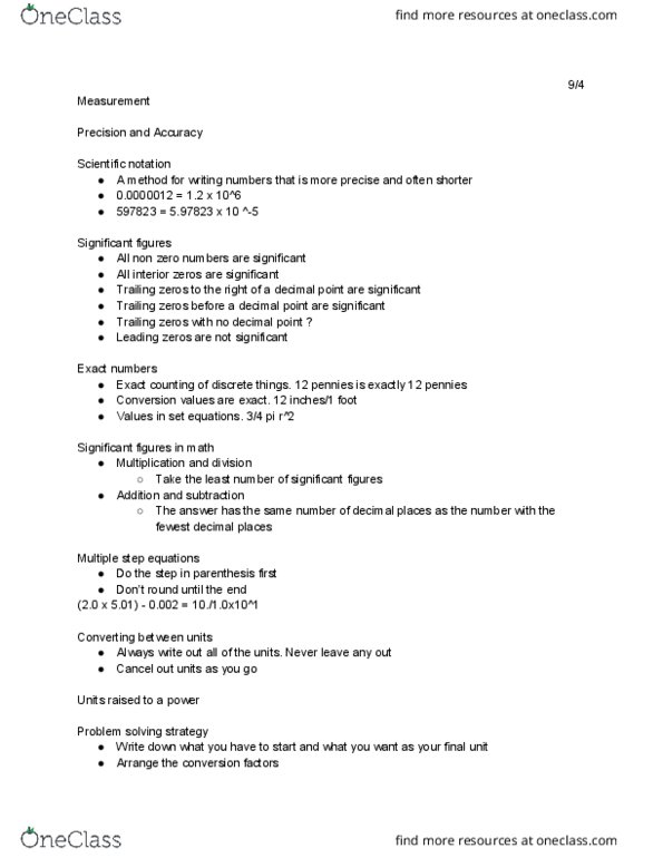 CHEM 1127Q Lecture Notes - Lecture 2: Trailing Zero, Decimal Mark, Significant Figures thumbnail