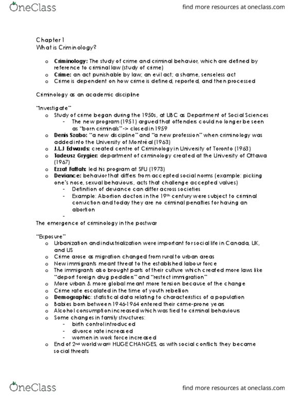 CRIM 101 Lecture Notes - Lecture 1: The Immigrants, Social Forces, Electronic Tagging thumbnail