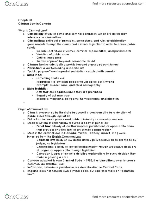 CRIM 101 Lecture Notes - Lecture 3: Indictable Offence, English Law, Criminal Law Of Canada thumbnail