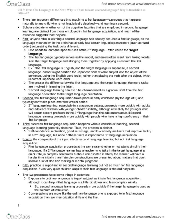 PSY274H5 Chapter Notes - Chapter 3: Second-Language Acquisition, Seinen Manga, Principles And Parameters thumbnail