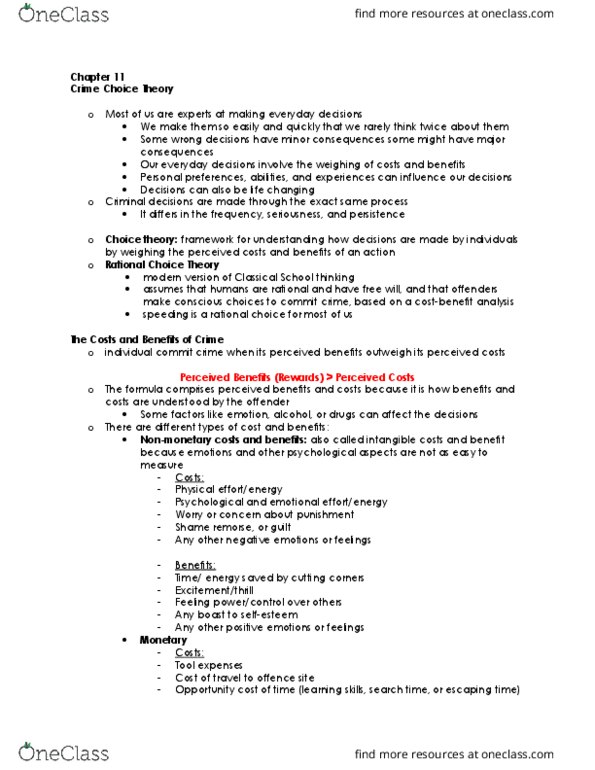 CRIM 101 Lecture Notes - Lecture 11: Bounded Rationality, Glasser'S Choice Theory, Opportunity Cost thumbnail