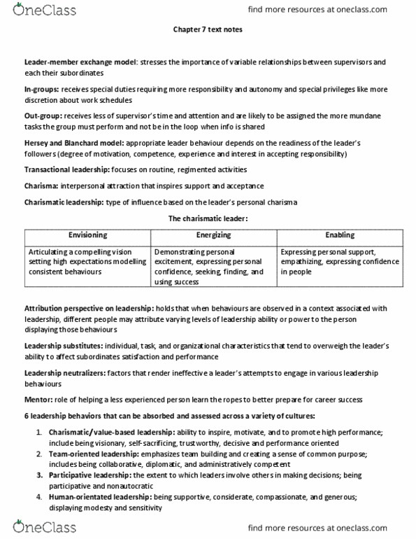 PSYC 2070 Chapter Notes - Chapter 7: Charismatic Authority, Transactional Leadership, Interpersonal Attraction thumbnail