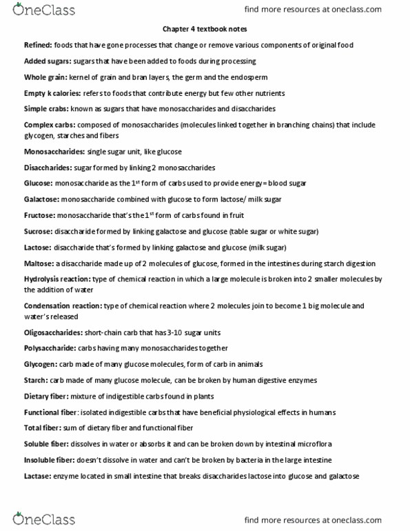 NUTR 1010 Chapter Notes - Chapter 4: Lactose Intolerance, Dietary Fiber, Disaccharide thumbnail