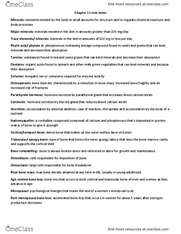 NUTR 1010 Chapter Notes - Chapter 11: Bone, Parathyroid Gland, Thyroid thumbnail