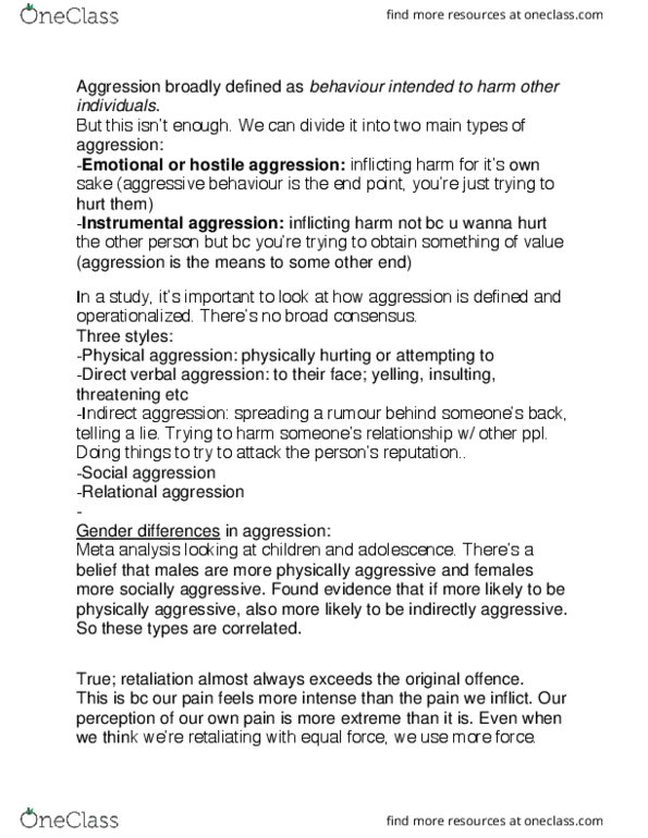 PSY220H1 Lecture Notes - Lecture 6: Intermittent Explosive Disorder, Social Learning Theory, Relational Aggression thumbnail