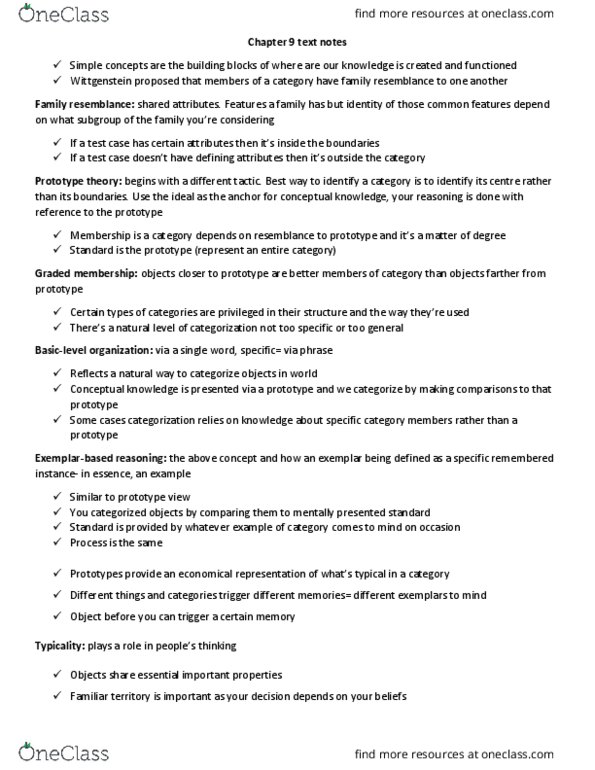 PSYC 2650 Chapter Notes - Chapter 9: Prototype Theory, Family Resemblance, Connectionism thumbnail