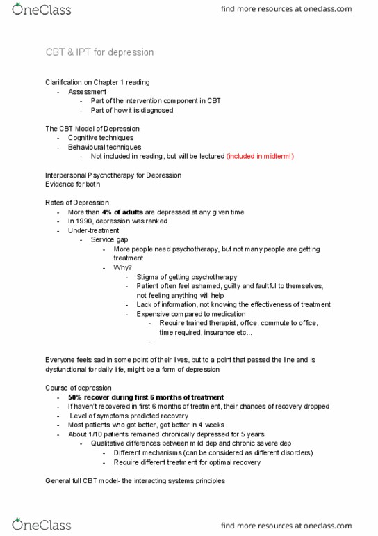 PSYC 371 Lecture Notes - Lecture 5: Interpersonal Psychotherapy, Ethology, Behaviorism thumbnail