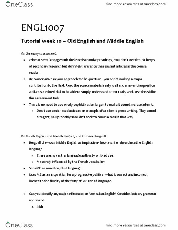 ENGL1007 Lecture 18: ENGL1007 - Week 10 Tutorial - Old English and Middle English thumbnail