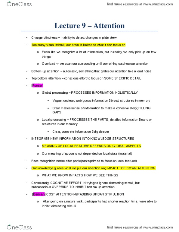 PSYC 309 Lecture Notes - Lecture 9: Implicit Learning, Situation Awareness, Facial Recognition System thumbnail