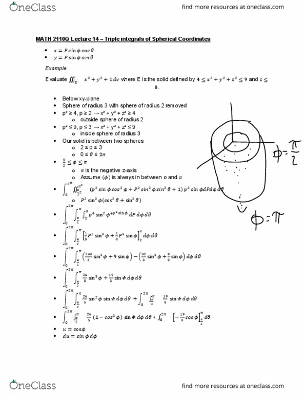 MATH 2110Q Lecture Notes - Lecture 14: Spherical Coordinate System cover image