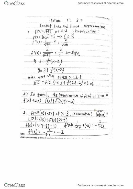 MATH 1131Q Lecture 14: Tangent lines and linear approximation cover image