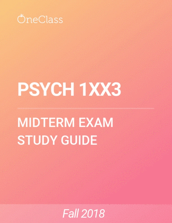 PSYCH 1XX3 Study Guide - Winter 2018, Comprehensive Midterm Notes ...