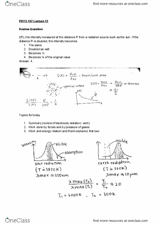 PHYS 157 Lecture Notes - Lecture 12: Black-Body Radiation cover image