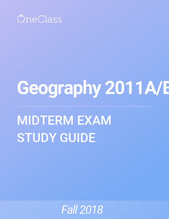 Geography 2011A/B Study Guide - Summer 2018, Comprehensive Midterm ...