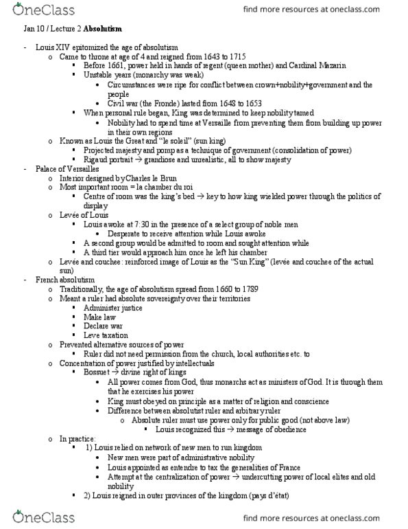 HIST 215 Lecture Notes - Lecture 2: Cardinal Mazarin, New Men, Personal Rule thumbnail