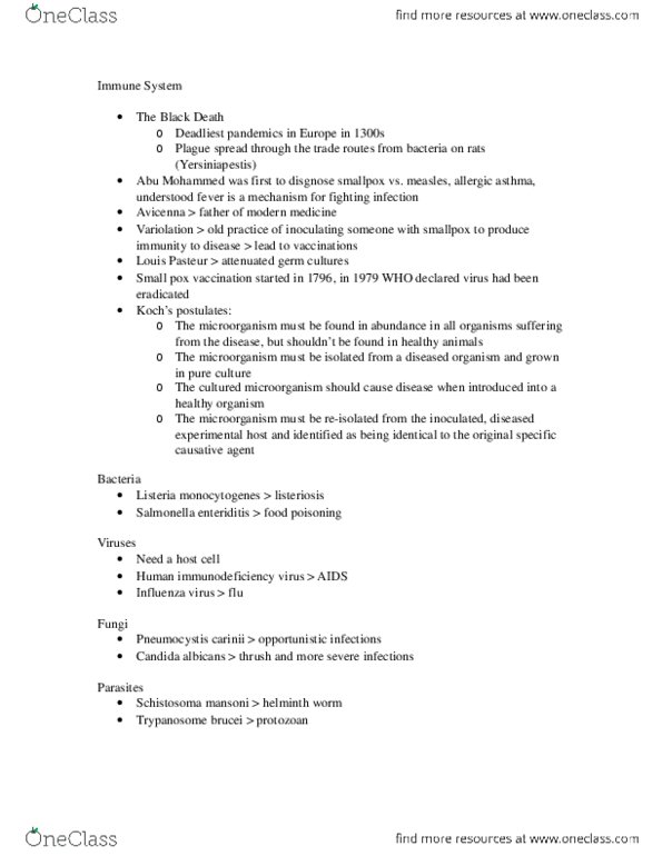 IMM250H1 Lecture Notes - Listeriosis, Antigen, Phagocytosis thumbnail