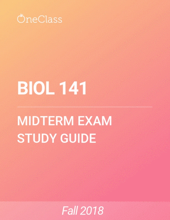 BIOL 141 Study Guide - Fall 2018, Comprehensive Midterm Notes - Protein ...