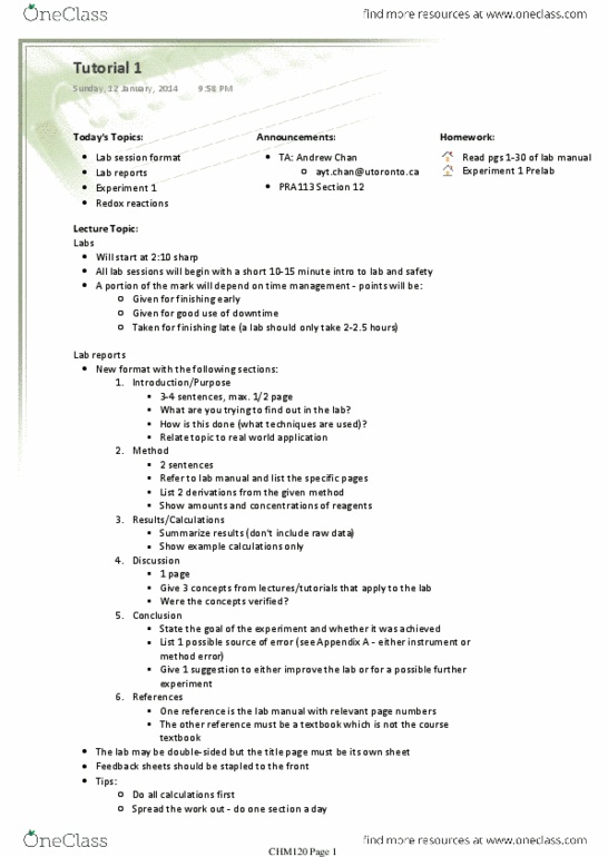 CHM120H5 Lecture Notes - Titration, Stoichiometry, Spectator Ion thumbnail