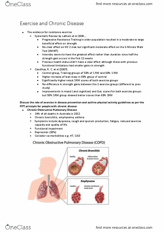 PHTY203 Lecture Notes - Lecture 14: Chronic Obstructive Pulmonary Disease, One-Repetition Maximum, Shortness Of Breath thumbnail