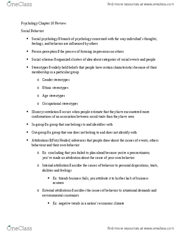 PSY100Y5 Chapter Notes - Chapter 16: Fritz Heider, Fundamental Attribution Error, Victim Blaming thumbnail