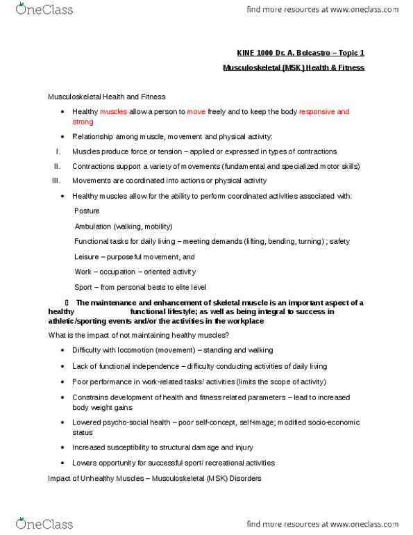 KINE 1020 Lecture Notes - World Health Organization, Skeletal Muscle, Menopause thumbnail