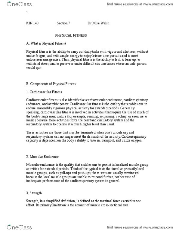 BPK 140 Lecture Notes - Cardiorespiratory Fitness, Cardiovascular Fitness, Physical Fitness thumbnail
