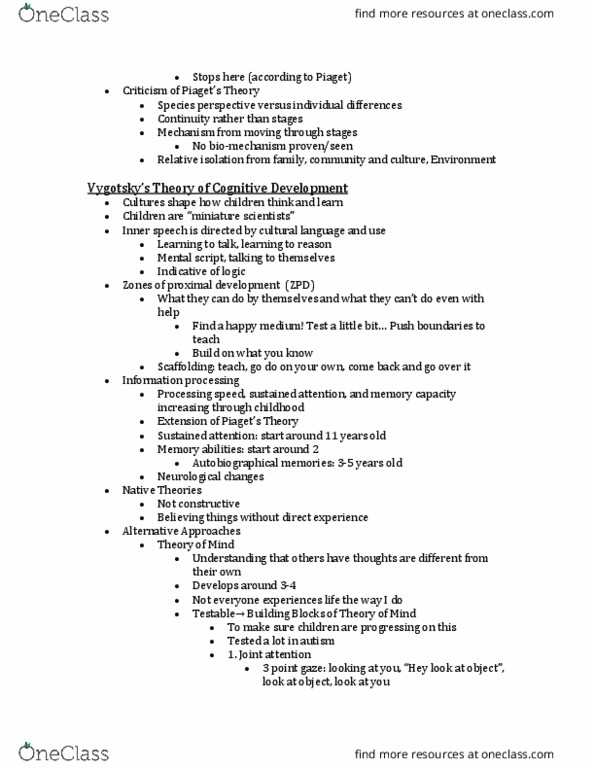 PSYCH 1100 Lecture Notes - Lecture 22: Joint Attention, Information Processing cover image