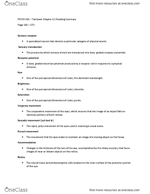 PSYCH261 Chapter Notes - Chapter 6.1: Membrane Potential, Ciliary Muscle, Dominant Wavelength thumbnail