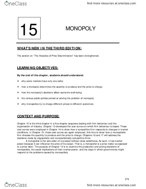 ECO 1104 Lecture Notes - Lecture 15: Monopoly, Monopolistic Competition, Deadweight Loss thumbnail