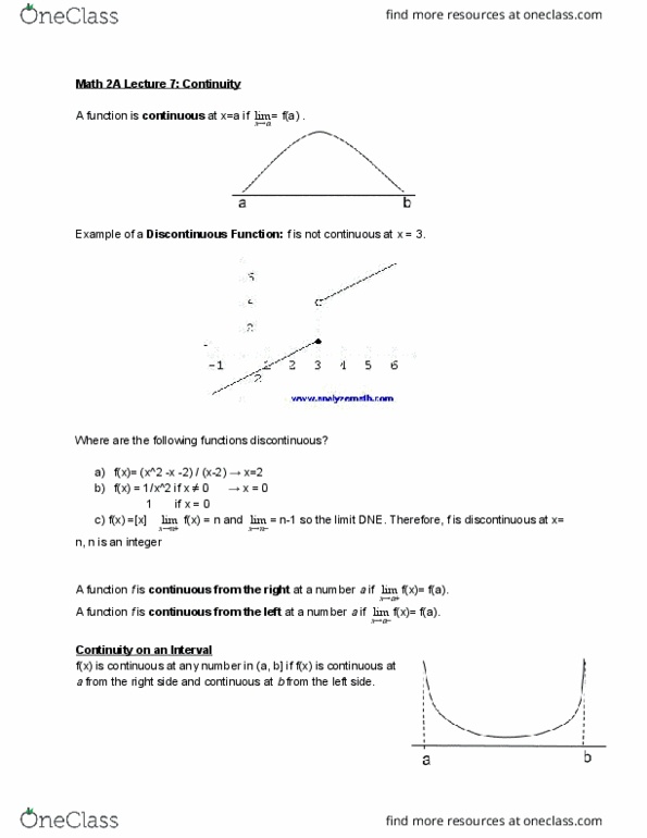 MATH 2A Lecture Notes - Lecture 7: Intermediate Value Theorem cover image