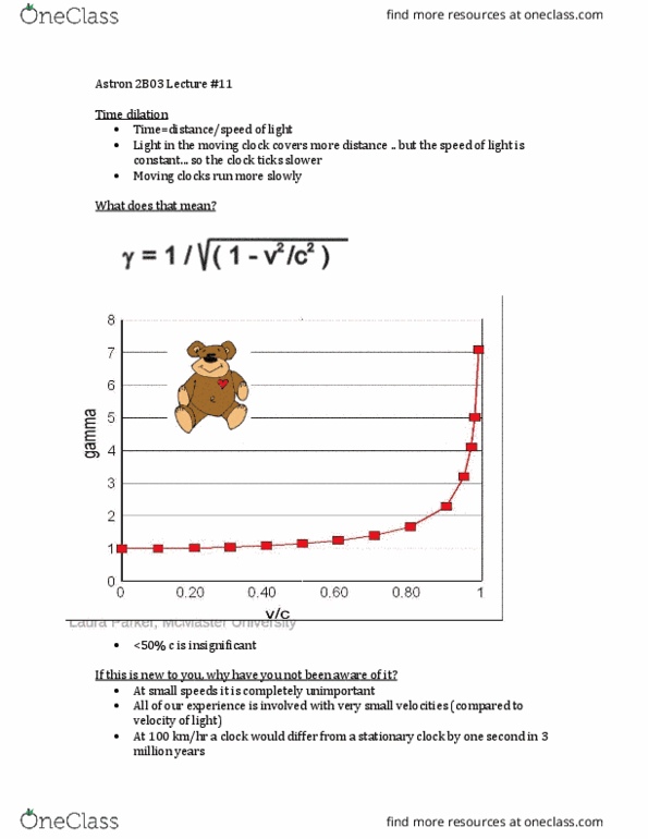 ASTRON 2B03 Lecture Notes - Lecture 11: Time Dilation, Length Contraction thumbnail