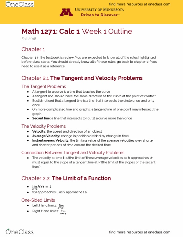 MATH 1271 Chapter Notes - Chapter 2.1-2.2: Trigonometric Functions thumbnail