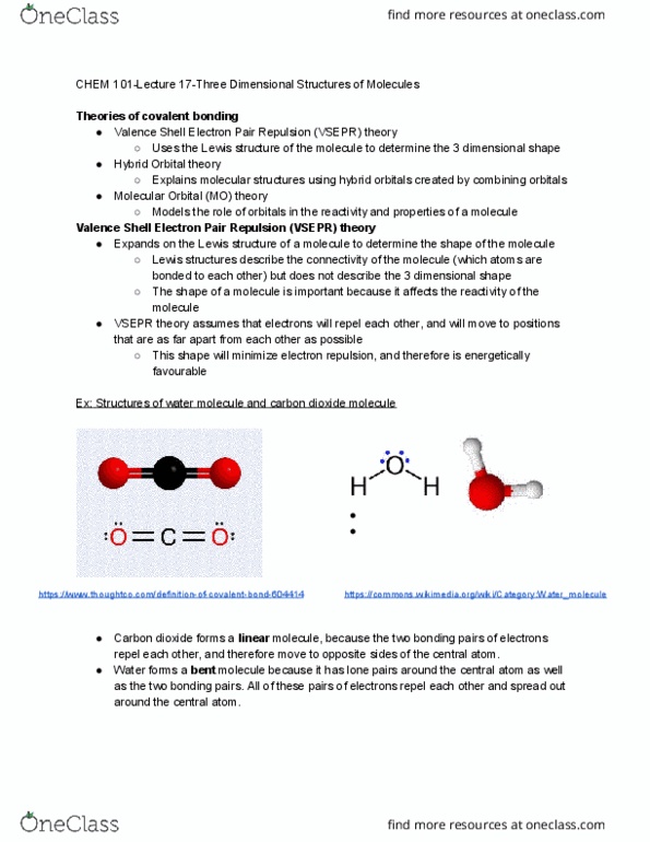 CHEM 101 Lecture Notes - Lecture 17: Molecular Orbital Theory, Vsepr Theory, Lewis Structure cover image