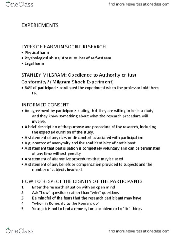 SOC-1101 Lecture Notes - Lecture 10: Stanley Milgram, Psychological Abuse thumbnail