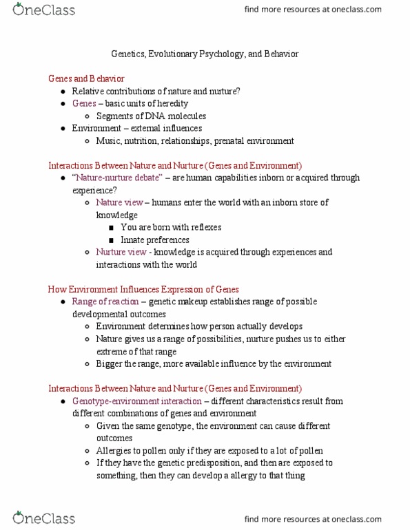 01:830:101 Lecture Notes - Lecture 6: Behavioural Genetics, Heredity, Parental Investment cover image