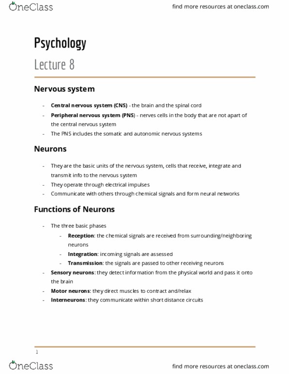 01:830:101 Lecture Notes - Lecture 8: Central Nervous System, Peripheral Nervous System, Neuroglia cover image