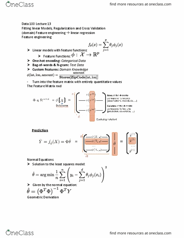 STAT C100 Lecture Notes - Lecture 13: Feature Engineering, Overfitting, Invertible Matrix thumbnail