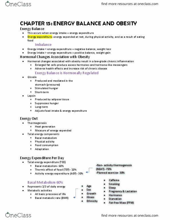 ESS 3 Lecture Notes - Lecture 11: Basal Metabolic Rate, Resting Metabolic Rate, Ghrelin thumbnail