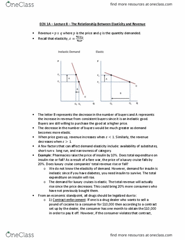 ECN 001A Lecture Notes - Lecture 8: Price War, Price Elasticity Of Demand, Inferior Good cover image