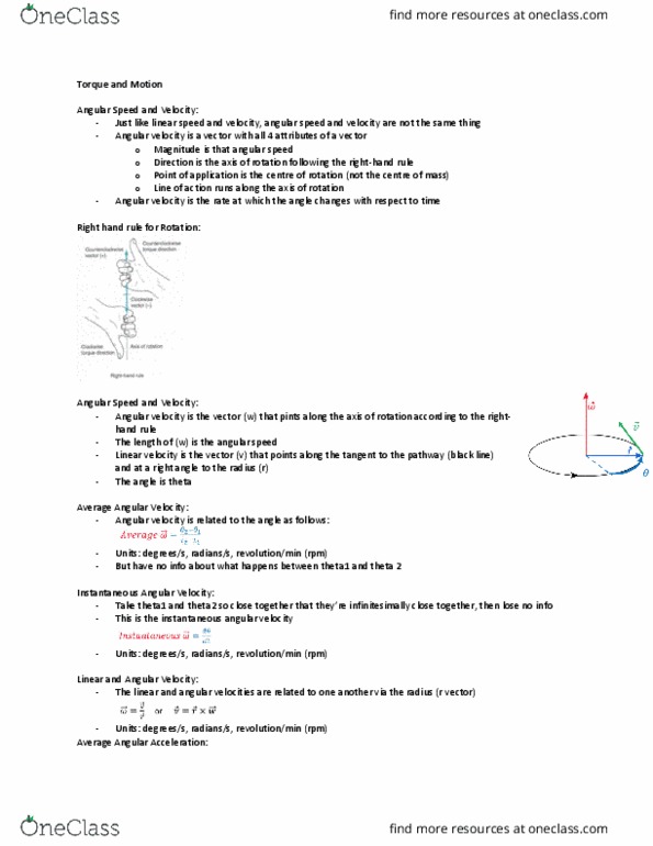 Kinesiology 2241A/B Lecture Notes - Lecture 19: Right-Hand Rule, Angular Acceleration, Gyration thumbnail